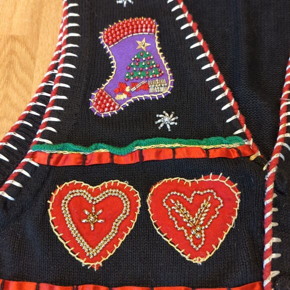 Jacque & Koko Christmas Sweater Vest Womens 22/24 Beads Ugly Embroidered - Picture 4 of 9